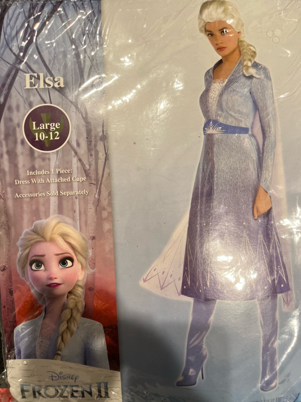 Disney Elsa Kids Costume - Purple/Icy Blue Dress with Cape (Large 10-12)